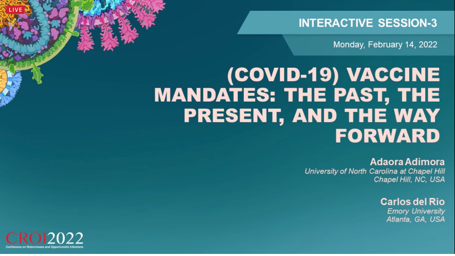 drmt's tweet photo. Busy day at #CROI2022 - starting at the end
Highly recommend the session on vax mandates @CarlosdelRio7 & Ada Adimora @UNC_ID
Ethicist Ruth Macklin recapped the hx of mandates: smallpox in the Am Revolution & 19c England to 2009 flu & 2018 measles in NYC https://t.co/1iNFEtiym5