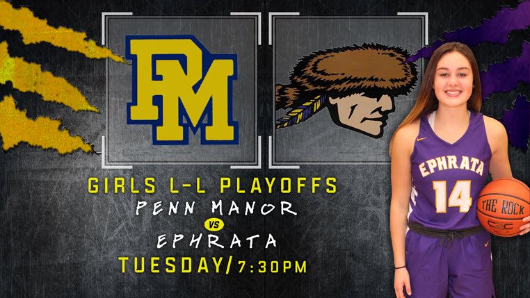 BRC11SPORTS's tweet photo. 🚨Playoff Schedule Alert 🚨
Ephrata Girls are among the Final 4 teams left in the L-L League Playoffs! We will have their Semifinal game against Penn Manor LIVE tomorrow night at 7:30pm 🏀📺 https://t.co/w8zMwEtsJ9