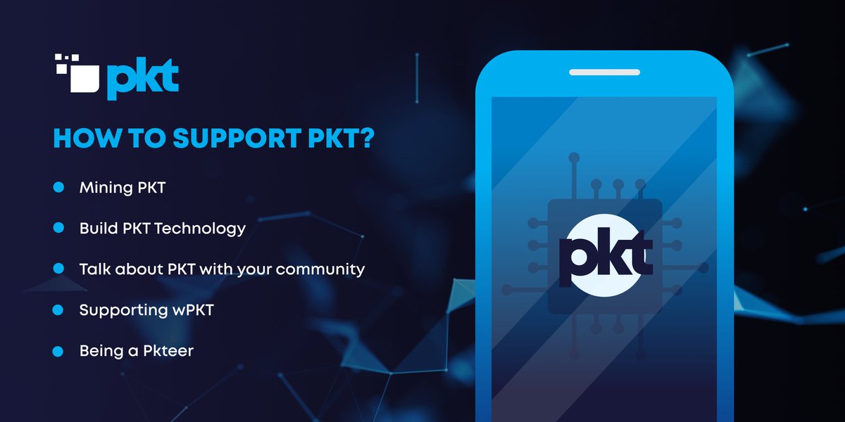 pktcash's tweet image. Here is how to support $PKT:
1) Mining #PacketCrypt or setting up a #PKT mining pool
2) Develop technology on the roadmap
3) Post about PKT on social media and with talk friends 
4)Build #DApps or #NFT projects using #wPKT
5) Put PKT or wPKT in your wallet and become a #Pkteer
