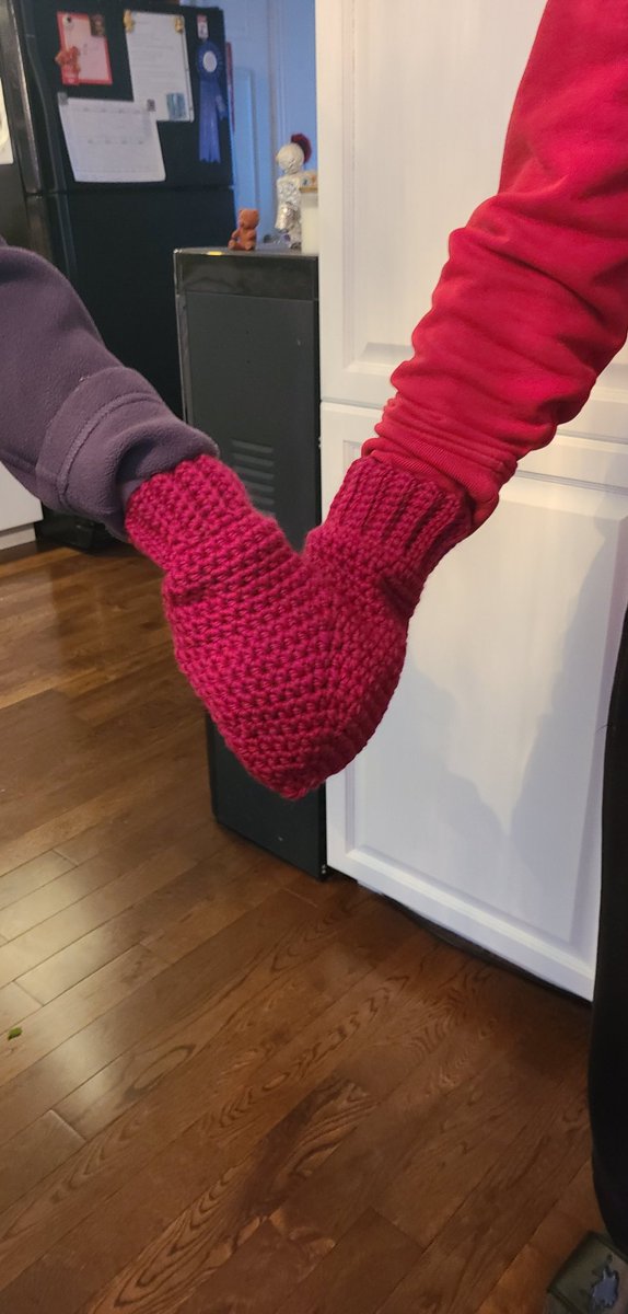 My mom made 2-person mittens so my dad and her can hold hands on walks