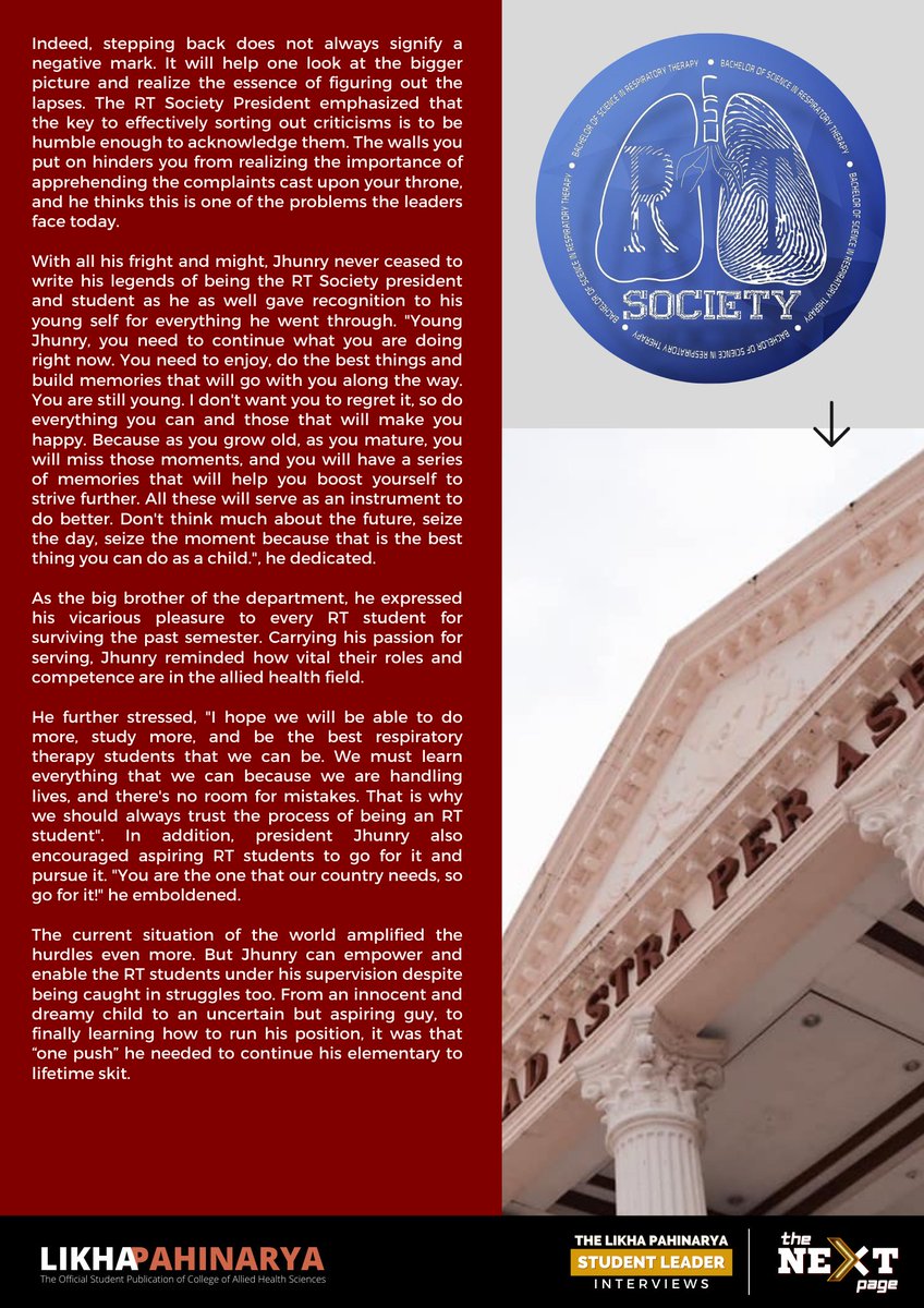 #TheNextPage | Student Leader Interviews featuring Respiratory Therapy Society President Jhunry Gauiran

Article and Interview by: Justine Cerine, Heavenly Grace Lagua and Jada Germaine

#LPStudentLeaderInterviews
#LikhaPahinarya
#LPOneLeapForward
#WeRTogether
#HumbleService