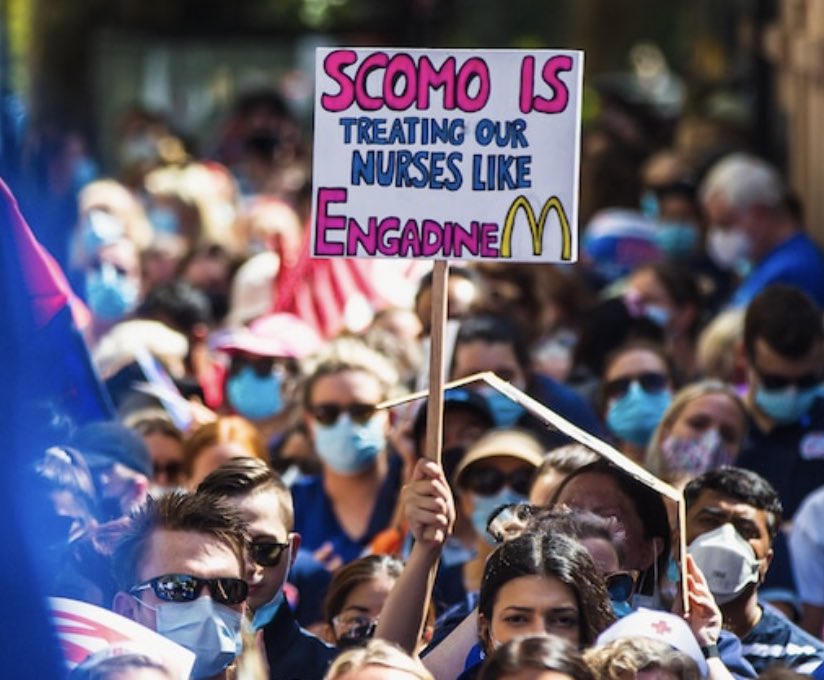 MonDeLotus's tweet photo. Strong sign game out among the nurses and midwives strike today @nswnma https://t.co/WNSdiX36Y7