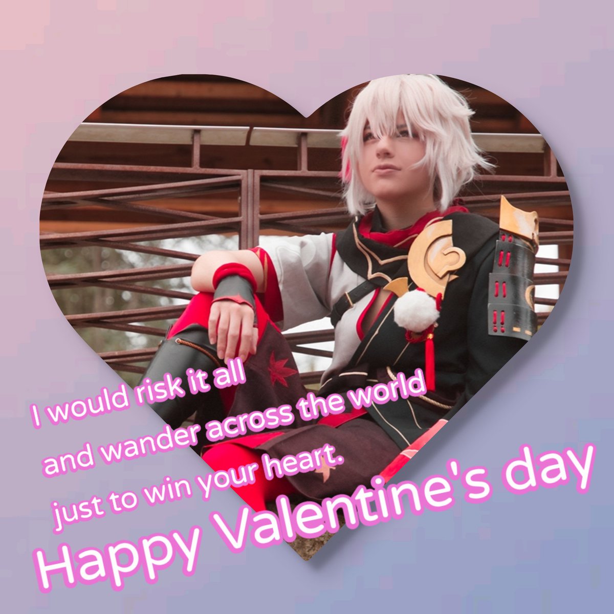LIBRAcosplay's tweet photo. I made some horrible Valentines for today. These are the #GenshinImpact ones with my #Albedo, #Diluc, and #Kazuha cosplays. Stay tuned for some Fire Emblem ones 💛💛💛 https://t.co/xtrITVJmuP