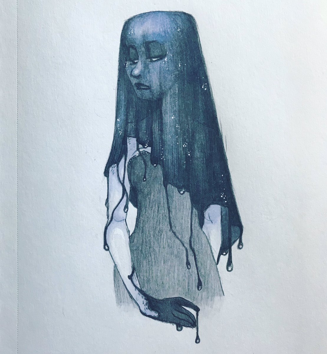 superchi_art's tweet photo. I felt I needed to work on something beside my comic and jumped on the #funguary train! Here is my inky cap mushroom. #mushroom #inkycap #spooky #darkart #veil #bodyhorror #pencil #traditionalart #gothic #drawing #CopicMarkers #prismacolor #artistsontwitter https://t.co/oxfs6FQcIz