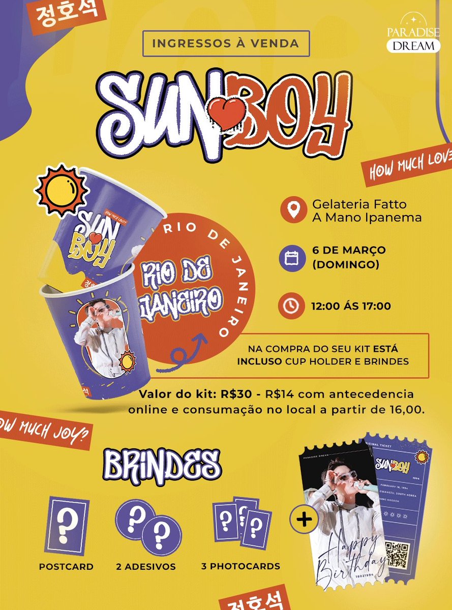 PARADISED1306's tweet photo. sᴜɴ ʙᴏʏ ʀᴊ - ʜᴏsᴇᴏᴋ ᴅᴀʏ ☀️

📆 06.03 (domingo)
📍 Gelateria Fatto A Mano (Ipanema)
🎟️ https://t.co/XMK7wxYT3r

Evento de aniversário com Cup Holder

#SUNBOY_HOSEOKDAY https://t.co/010mXxQ4bz