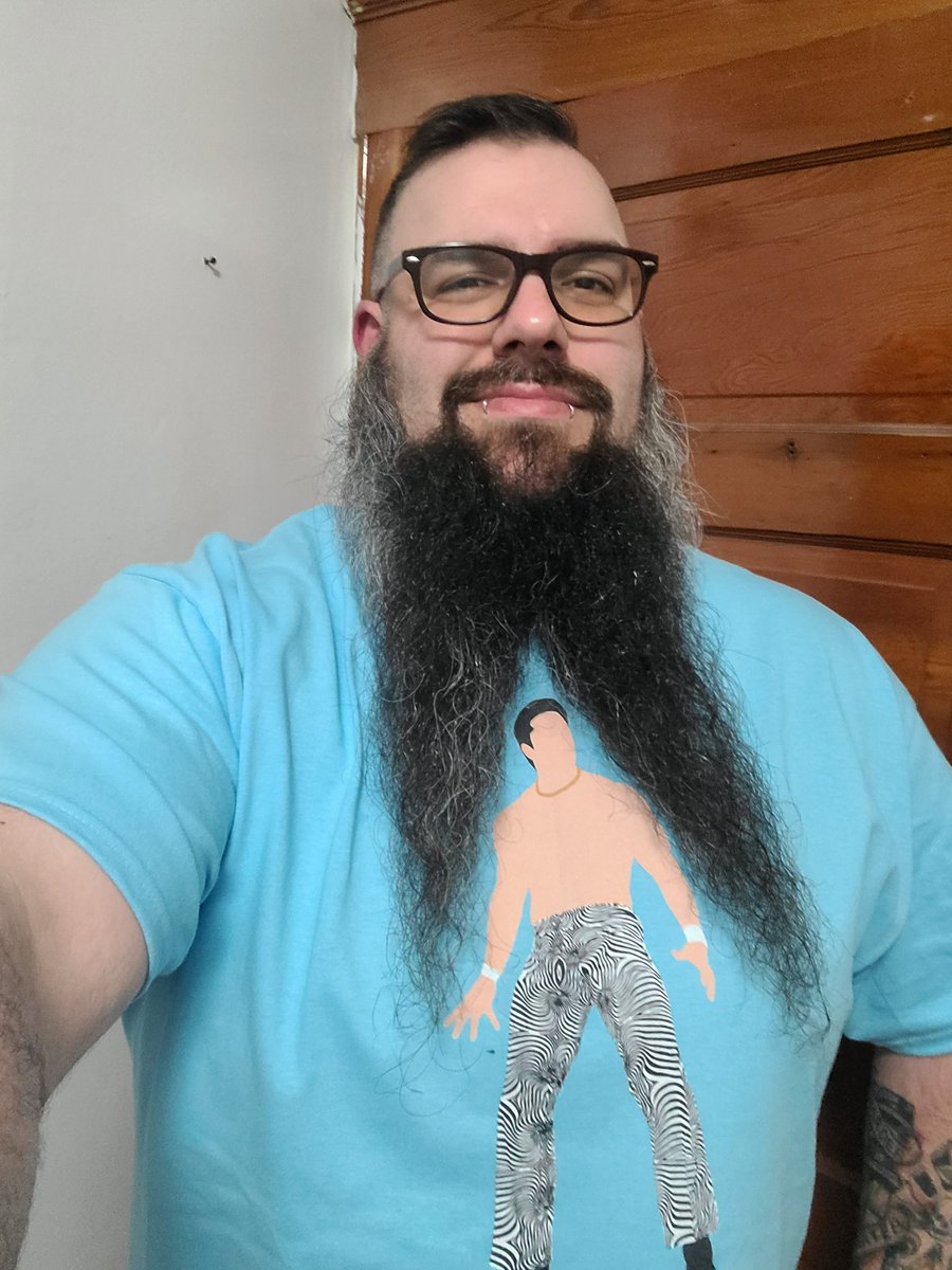 The1TrueBobbo's tweet photo. Thank you @MikeDurband, this graphic allows me to fully embrace my beards natural #FrenchFork and show off my appreciation for #TheSuperiorOne @TheRealDisco. Hopefully the proceeds from what I'm sure are record sales at @PWTees help Glen avoid any extra shifts at the #ShakeShack https://t.co/4pNJaVBhK9