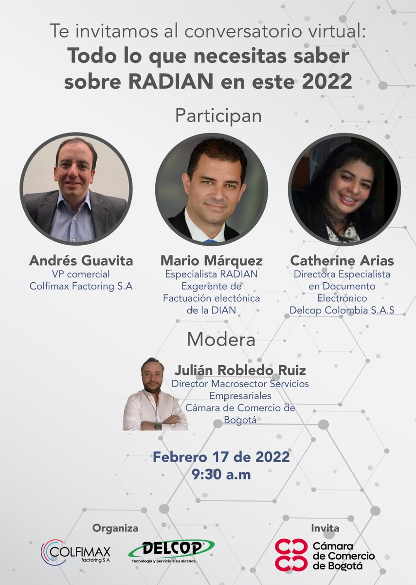 delcopco's tweet photo. No te pierdas este conversatorio virtual para conocer los beneficios que el #Factoring y el RADIAN traen a las #PYMES .

Invitan: @Colfimax @camaracomerbog @delcopco

Inscríbete en este link sin costo alguno➡️:
https://t.co/aHiusyDDdI

#14Feb #bogota https://t.co/9bo3Ix7HDk