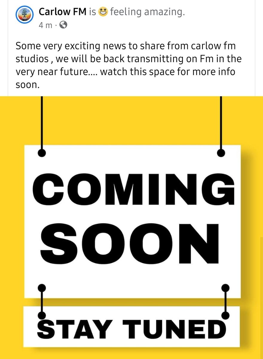Michelleorour16's tweet photo. Very exciting news from @carlow_fm . https://t.co/isKSct3jIo