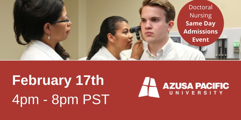 APUGradPrograms's tweet image. APU's Doctor of Nursing Practice and PhD in Nursing are offering a Same Day Admissions Event, Feb. 17 from 4pm - 8pm PST. RSVP and you may receive an instant decision! ow.ly/OaVL50HTfIc