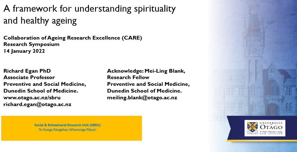 V good symposium on aging yesterday, thanks <a href="/CAREageingotago/">CARE research theme</a> Lots of talk about spirituality. Paper available if interested. @SpiritualHlth