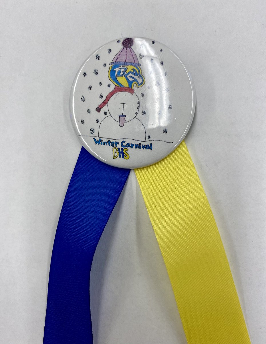 Winning buttons were announced today... congrats to Sadie Hallihan (elementary), Chloe Furlong (middle) and Riley Gerrish (high).  Now we will take on the job of making these for our Winter Carnival week!