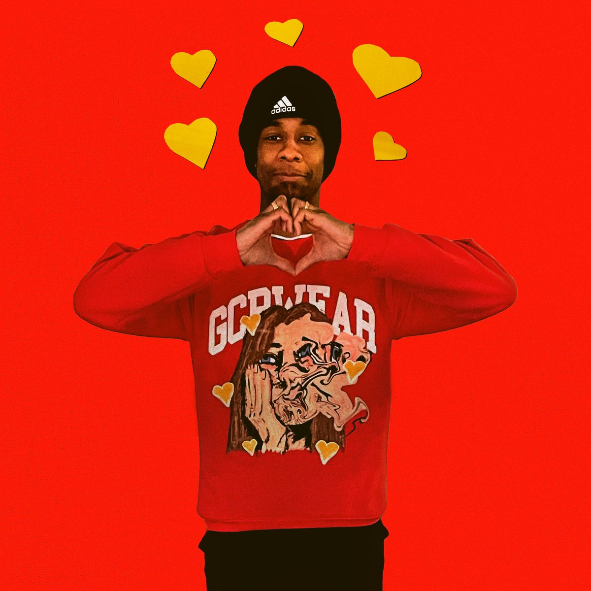 gcpwear's tweet photo. DISTORTED LOVE CREWNECK OUT NOW, LINK IN BIO. HAPPY VALENTINES DAY FROM GCPWEAR 💛 https://t.co/8yX0zYOOOn