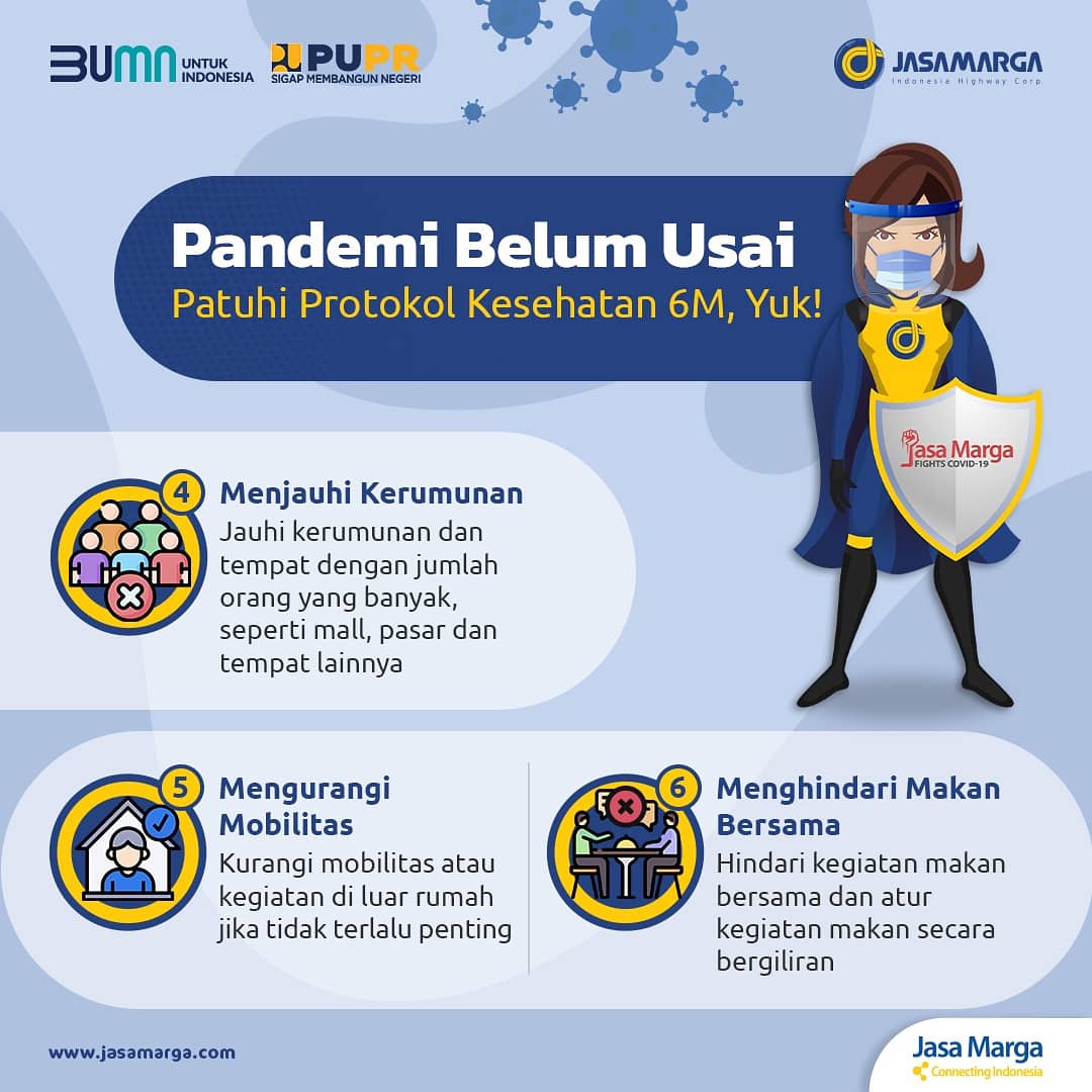 PTJASAMARGA's tweet photo. Hallo Kawan JM

Patuhi protokol kesehatan untuk memutus penyebaran Covid-19, buat Kawan JM yang beraktivitas dimanapun dan kapanpun jangan lupa untuk 6M ya!

Yuk bersama-sama kita cegah penyebaran Covid-19! https://t.co/VrrM0lcuDC