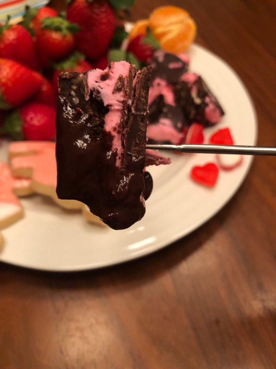 Is it even Valentine’s Day if you’re not dipping strawberry Nanaimo bars in chocolate fondue?