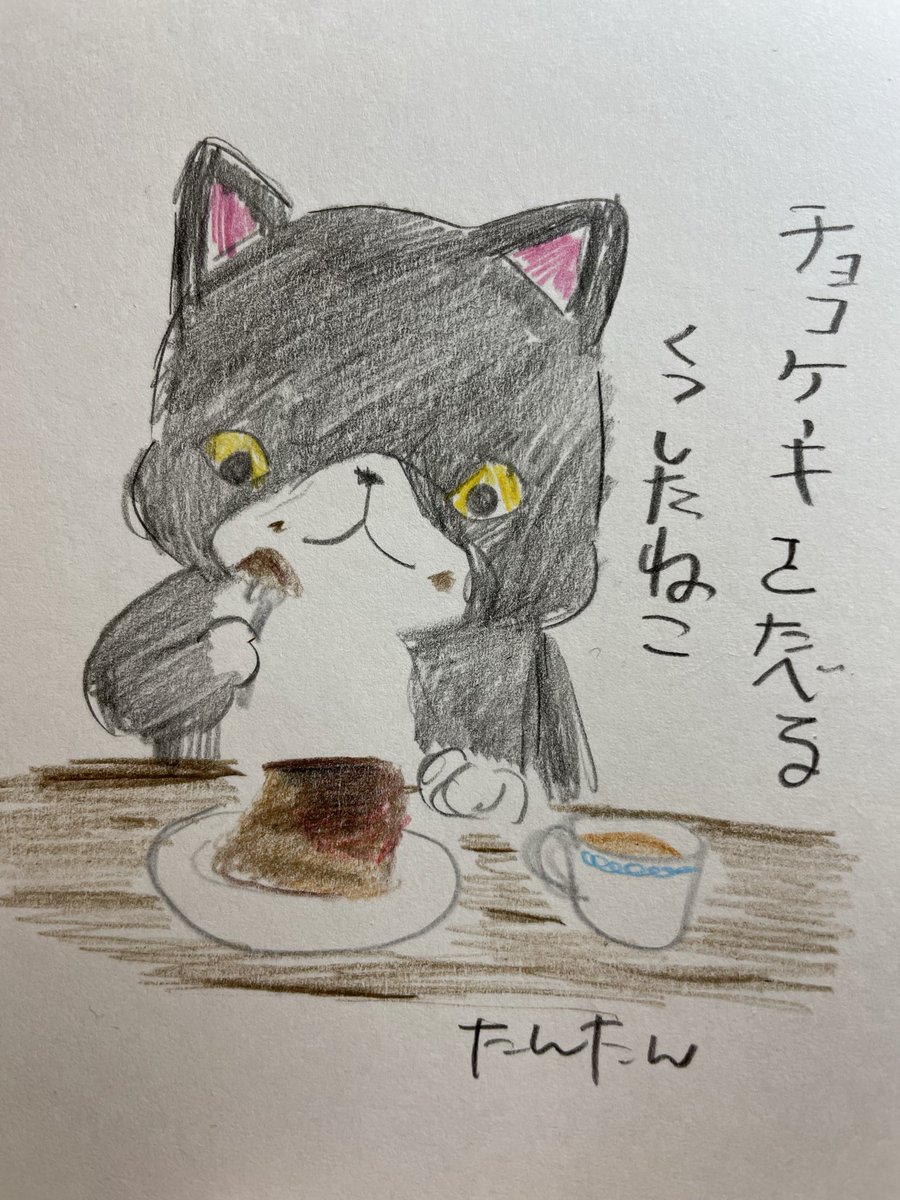 チョコケーキを食べるくつしたねこ

#イラスト #猫 