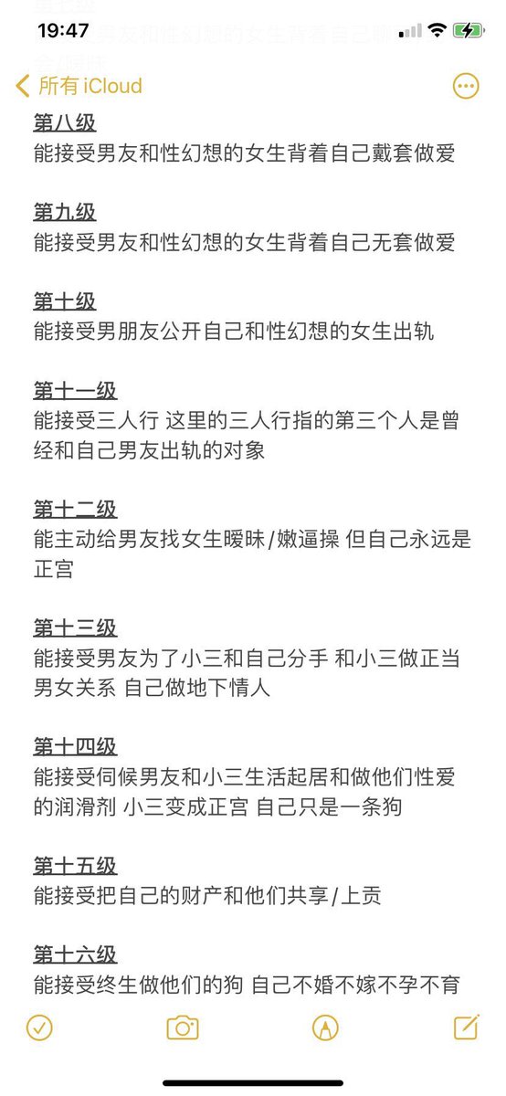 不知道是谁列出来的女绿等级,但变态如我也只能接受自己老婆到十二级,可能这就是爱吧。 #女绿 #女女 #偷窥 #母狗 #淫妻 #绿帽 #女m ...