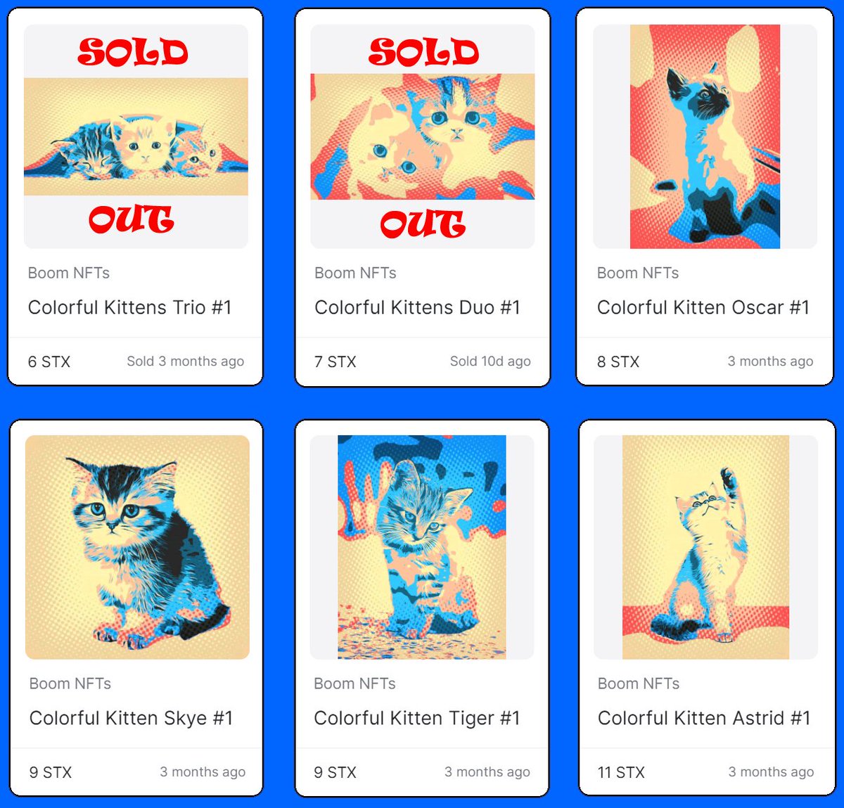 1oakNFTs's tweet photo. https://t.co/ue00eW2Z6B <--buy yours before they sell out
1 of 1 Unique Colorful Kittens #ColorfulKittens #STX #NFT #Collector #1of1 @1oakNFTs #collection #NFTCollection #NFTcollector #BTC #CAT #CATS #NFTs #ART #NFTart sold only on @stxnft https://t.co/abq5Bh94DH