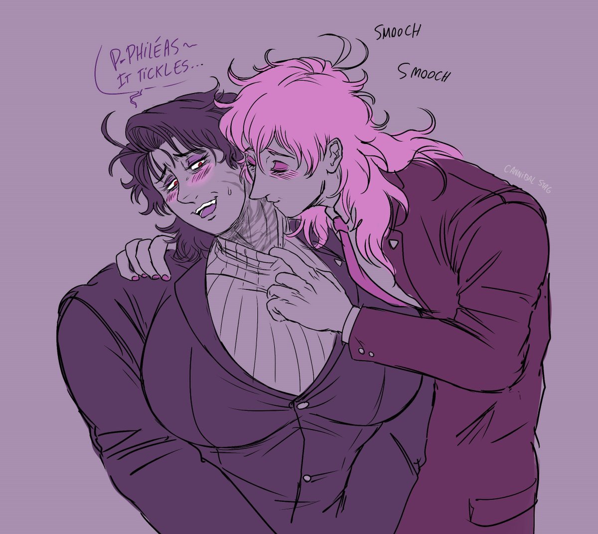 CannibalStagg's tweet photo. Old men kissing .  💜❤️
Some cute sketchy doodles for Valentine I will have to render someday.  🥺👉👈 
Also I finally found Pink human name. He 's called Philéas😉 https://t.co/PGIK0wftML