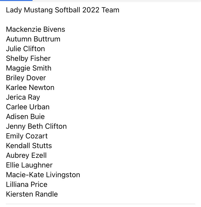 Lady Mustang Softball Team 2022