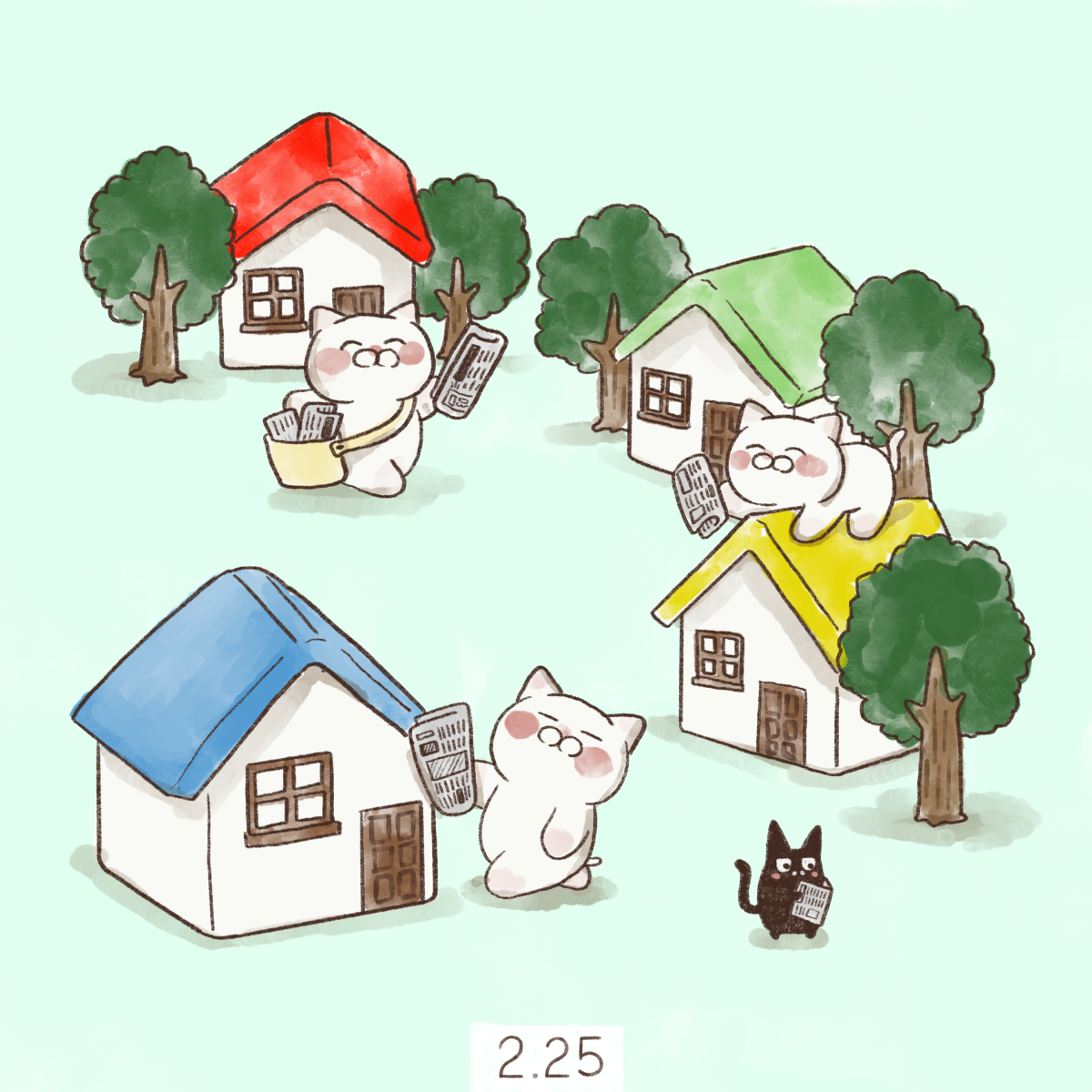 cat no humans newspaper tree glasses house holding  illustration images