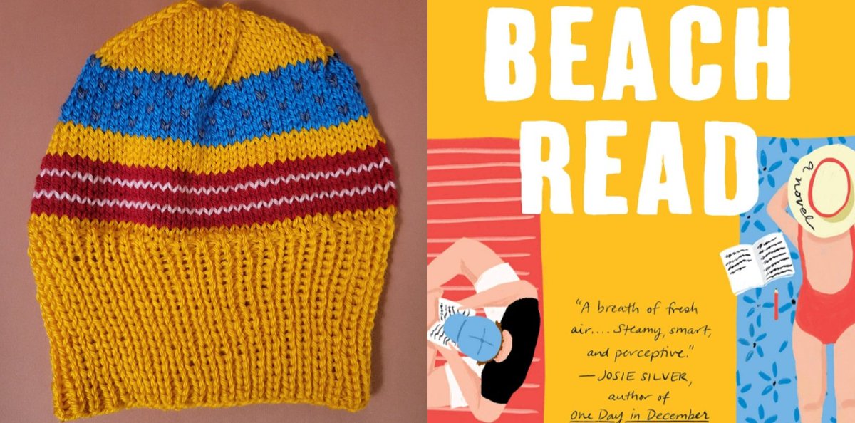 ErinPullmann's tweet photo. Since I had so much fun knitting hats inspired by Taylor Swift album covers, I decided for my next project I would turn to my favorite romance novels for more hat inspiration. Here's my first design, based off the cover of Beach Read! https://t.co/yCi7fW5cgM