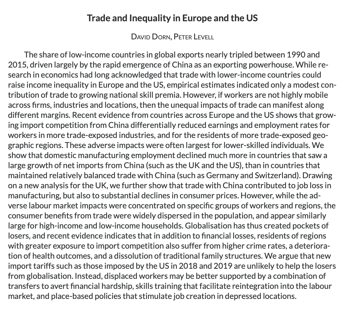 RT @empiricalchina: Trade and Inequality in Europe and the US

David Dorn, Peter Levell

https://t.co/iSHXcL2yH5 https://t.co/fAyWDU8la7