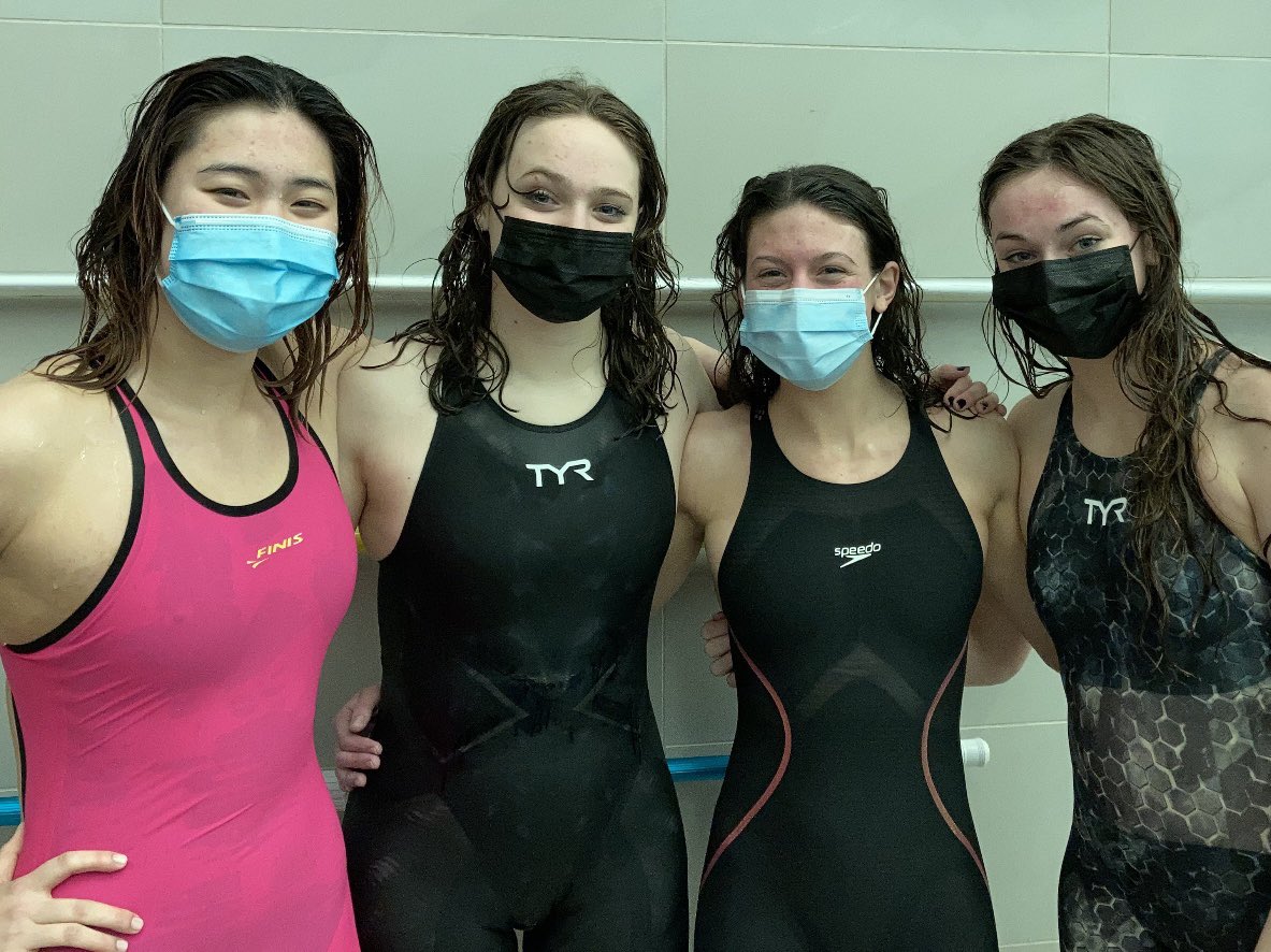 mhsdodgerswim's tweet photo. 💥A NEW TEAM RECORD and MEET of CHAMPS BOUND💥 The 200 Medley Relay team of Karen Wu, Erin Barisonek, Bella Guarino and Lily Barisonek beat their previous team record and earned a trip to MOCs with a time of 1:54.44. Congrats girls! #dodgerproud @DodgerAthletics https://t.co/BO6gy5hvoS