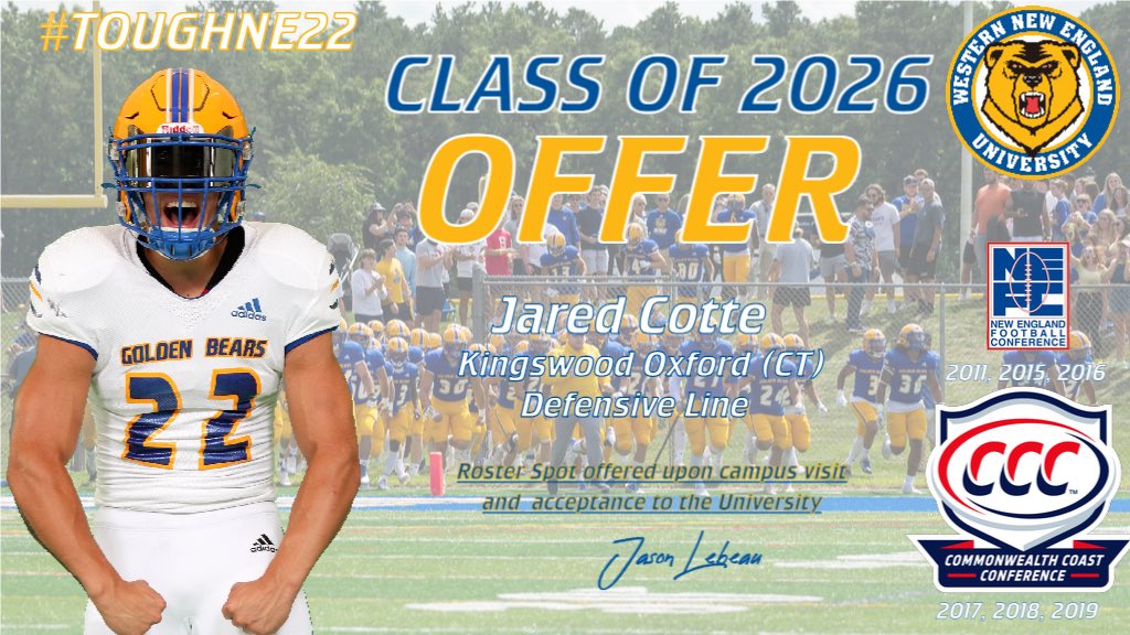 JaredxCotte (@cottejared) on Twitter photo Truly blessed to receive an offer to play at the next level. Thank you to @Coach_Brez and the <a href="/WNEFB/">WNE Football</a> program for this opportunity! #GoldStandard Truly blessed to receive an offer to play at the next level. Thank you to @Coach_Brez and the <a href="/WNEFB/">WNE Football</a> program for this opportunity! #GoldStandard