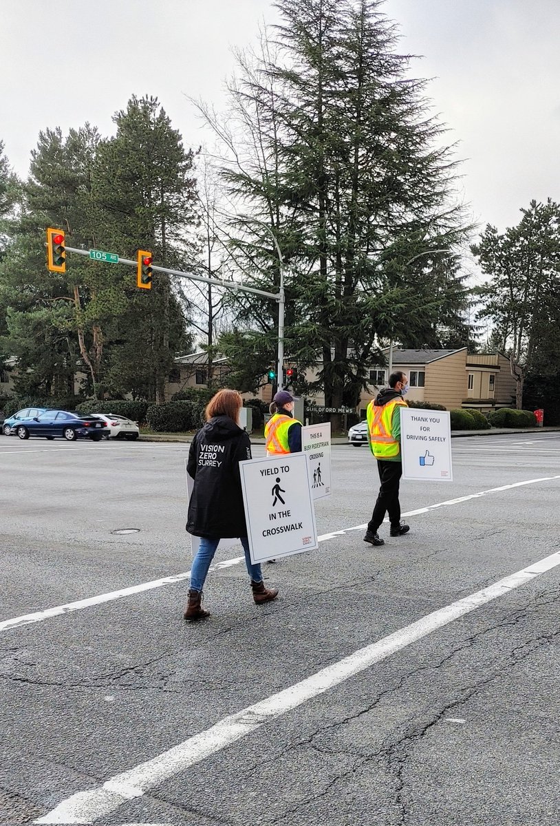 RoadSafetyKaren's tweet photo. A great afternoon spent in the busy Guildford area with the @PreventCrimes volunteers, @SurreyRCMP & the @CityofSurrey #VisionZeroSurrey team reminding drivers to watch for 🚶🚶♂️ & 🚴♂️ #KnowYourPart & drive safely. Pedestrians also be visible, make 👀 contact, & use crosswalks https://t.co/agRJx81uvh