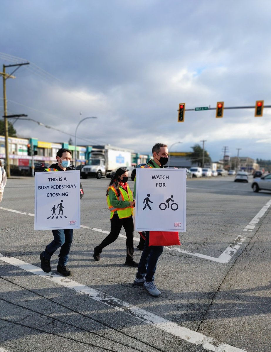 RoadSafetyKaren's tweet photo. A great afternoon spent in the busy Guildford area with the @PreventCrimes volunteers, @SurreyRCMP & the @CityofSurrey #VisionZeroSurrey team reminding drivers to watch for 🚶🚶♂️ & 🚴♂️ #KnowYourPart & drive safely. Pedestrians also be visible, make 👀 contact, & use crosswalks https://t.co/agRJx81uvh