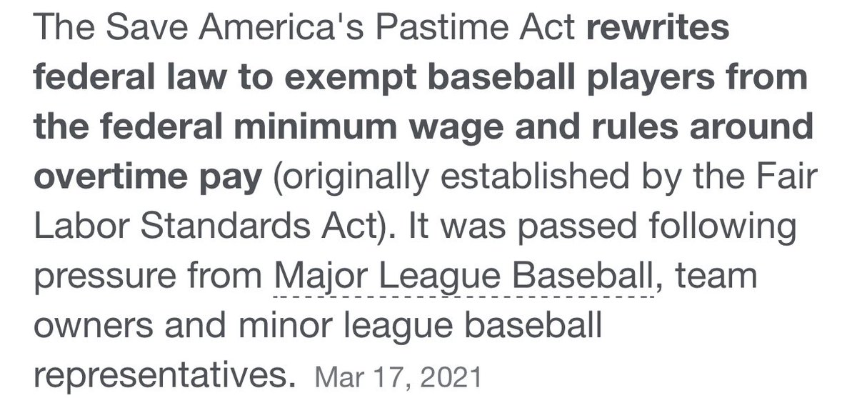 DALLASBRADEN209's tweet image. Remember when the govt. rewrote federal law to keep minor leaguers exempt from a fair minimum wage &amp;amp; THEN had the audacity to name that law… You ready for it?? I don’t think you’re ready for it. here it is..

THE SAVE AMERICAS PASTIME ACT.

MLB leads the league in embarrassment!
