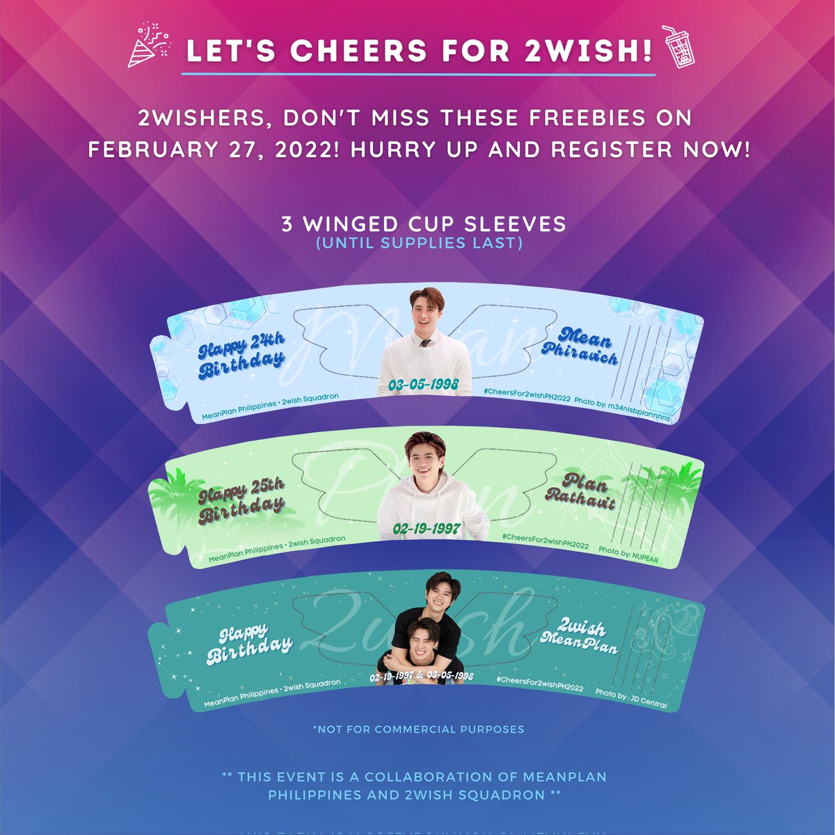 MeanPlanPH's tweet photo. [CHEERS FOR 2WISH: OFFICIAL EVENT FREEBIES - PART 1] 🎁

Hi 2wishers! MeanPlan's Birthday Celebration and Cup Sleeve Event on February 27, 2022 is fast approaching so it is about time to unveil the preview photos of our official event freebies. 😉

#CheersFor2wishPH2022 https://t.co/QVCPxvoaWE