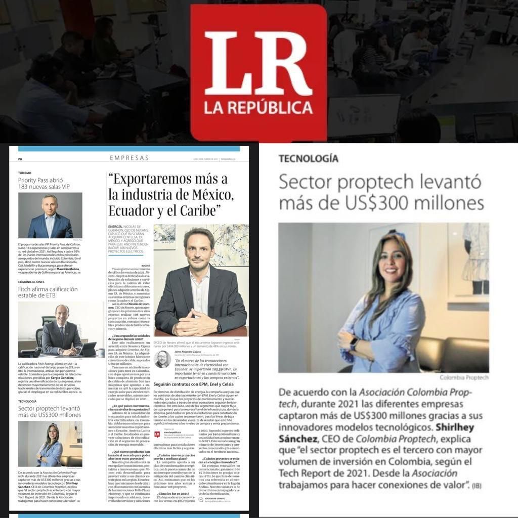 shirlheysanchez's tweet photo. #Gracias @larepublica_co por la nota hoy en edición impresa resaltando el ecosistema #proptech. 

"En medio de la pandemia la #digitalización supuso un reto importante donde la #tecnología proptech tomó un papel protagónico en la #transformación y #reactivación de la industria”. https://t.co/DOs9K11EDj