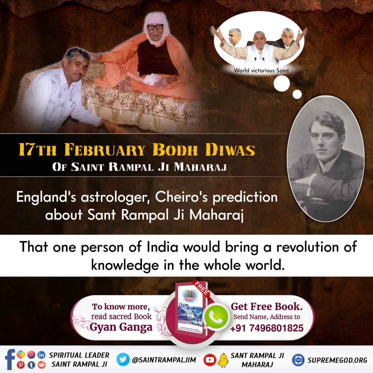 kumarashok2509's tweet photo. #2DaysLeft_For_BodhDiwas
England's astrologer , Cheiro's prediction about Sant Rampal Ji Maharaj That one person of India would bring a revolution of knowledge in the whole world .

For more information :-visit Sant Rampal Ji Maharaj YouTube Channel.
Sant Rampal Ji Maharaj https://t.co/5Rh6beLaua
