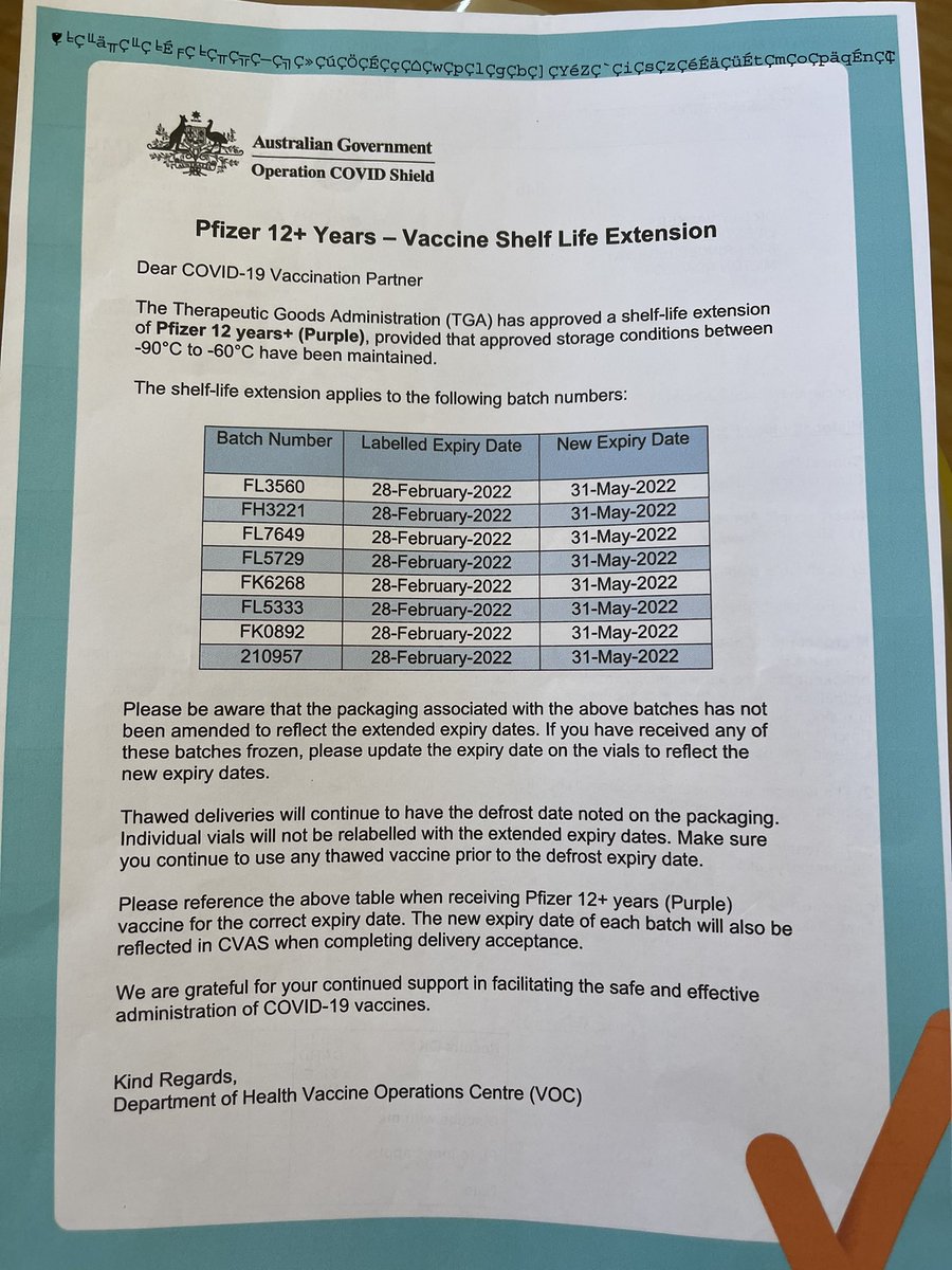 Elena49089120's tweet photo. Read it. Reread it. Repeat... till this info sinks in.I suspect the push for uptake intensifyes every time the expiry date is near by. Every GP in Australia received this notice to keep injecting expired products and keep their mouths shut. “Safe and effective” they say https://t.co/UKgscpBkg5