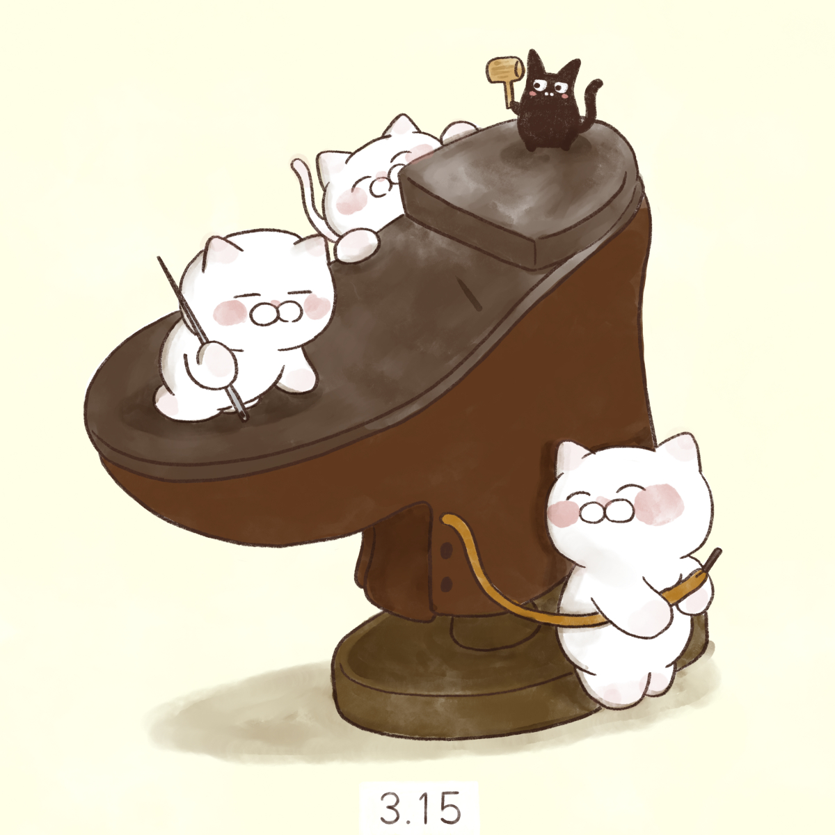 「3月15日【靴の記念日】
明治3年(1870年)旧暦3月15日、西村勝三が築地に」|大和猫のイラスト