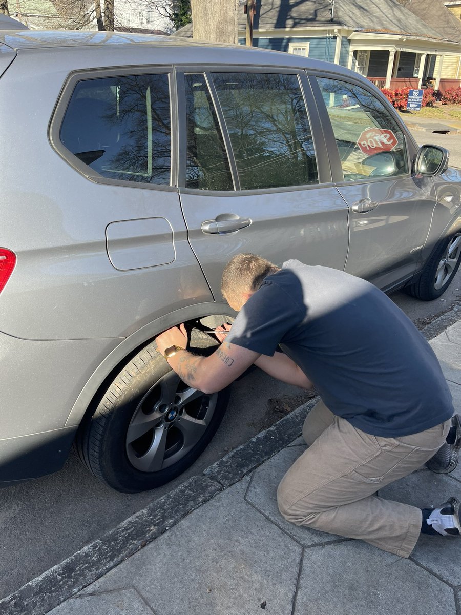hailey_parkk's tweet photo. omg forgot to include this! grey and I both had flat tires today, so our valentine’s date included trying to plug a hole in my tire, fix a flat spray, and lorenzo from midas 🥰 https://t.co/dczu96sR9o