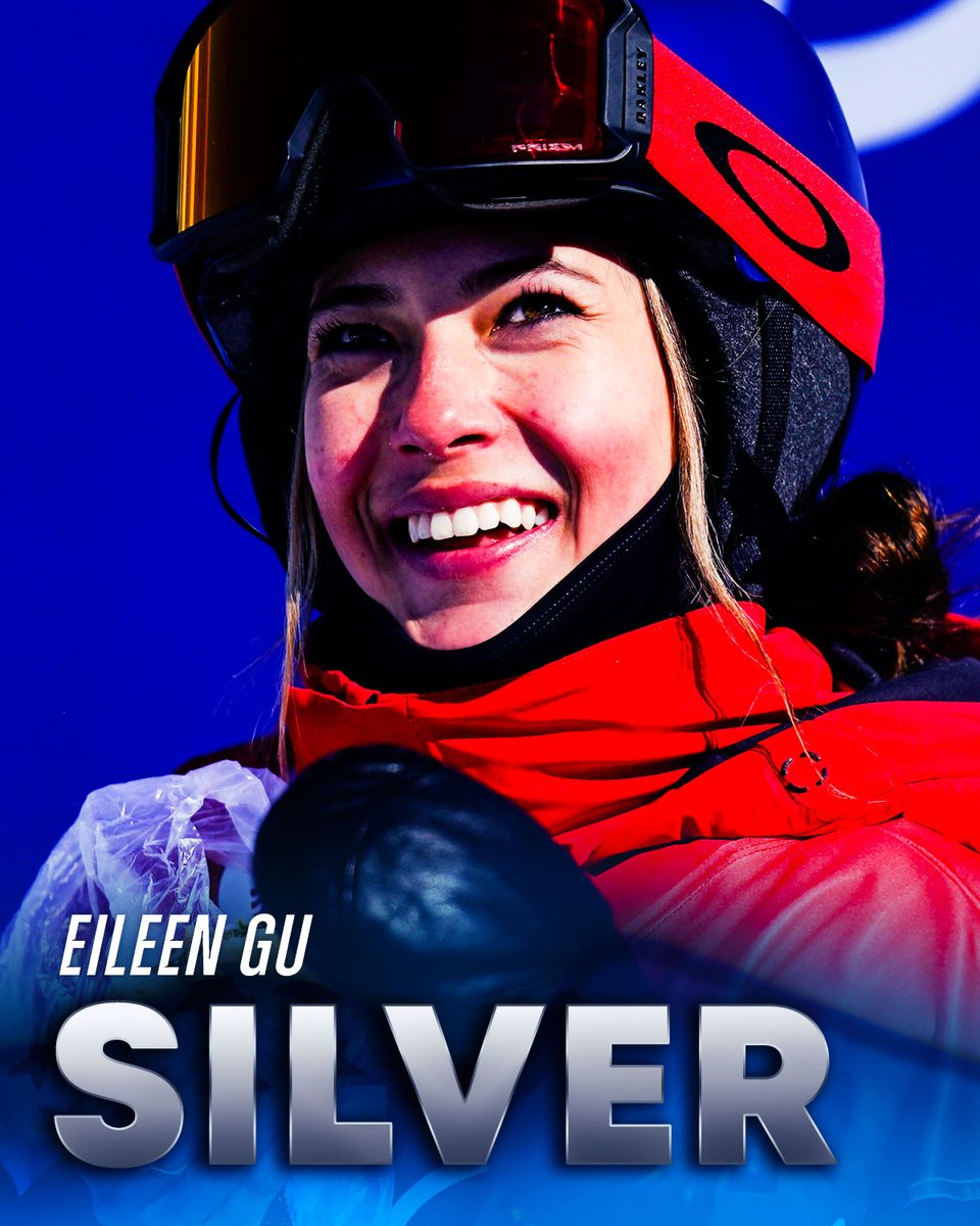 Eileen Gu wins SILVER. 🥈 

The 18-year-old takes the silver medal in women's freeski slopestyle to capture her second medal of the 2022 #WinterOlympics.