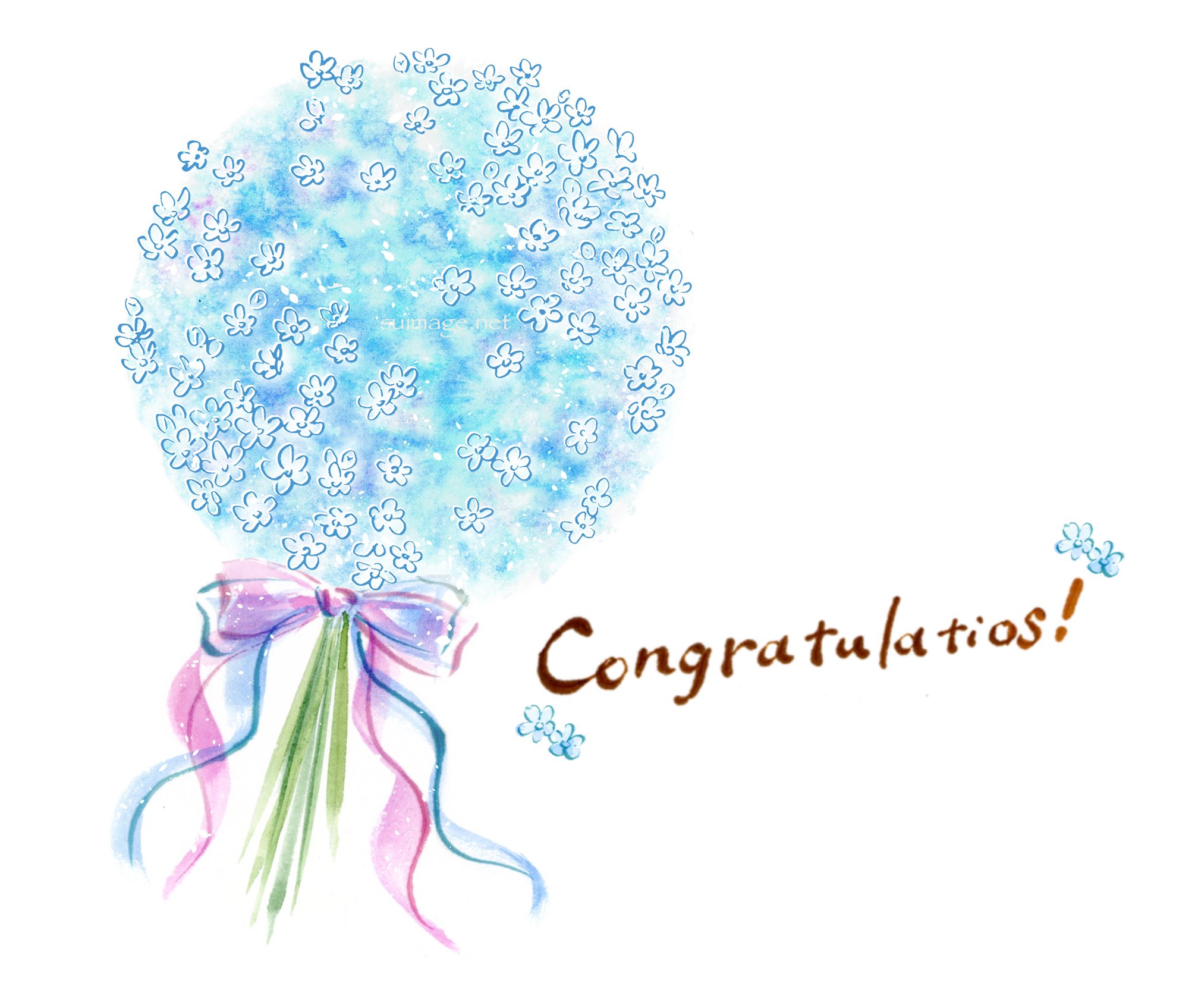 ササダテスイ イラストレーター ブルースターの花束に お祝いの文字を入れました そろそろ あちこちで合格の報告を見かける時期ですね 水彩 イラスト 花 おめでとう Congratulations T Co Jjcsm7nqfn Twitter