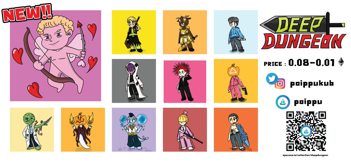 poippu_NFT's tweet photo. Deep dungeon Collection 🗡 Available now🐳

the character that have different job and powers.❤️‍🔥

Price : 0.008 Eth - 0.01 Eth  🚀

https://t.co/u2CrBuGEJO…

#NFT #nftcollector #nftart #NFTTHAILAND #NFTdrop #NFTshills https://t.co/W7BcCqQQBQ