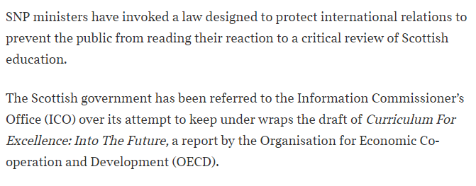 RealStephenKerr's tweet photo. The SNP are so desperate to stop parents learning the extent of the Scottish Government's failures on education, they're moving earth and sky to cover up the OECD report into it.
Ask yourself if this is proper behaviour from the people responsible for educating your children. https://t.co/KMFamK79Dg