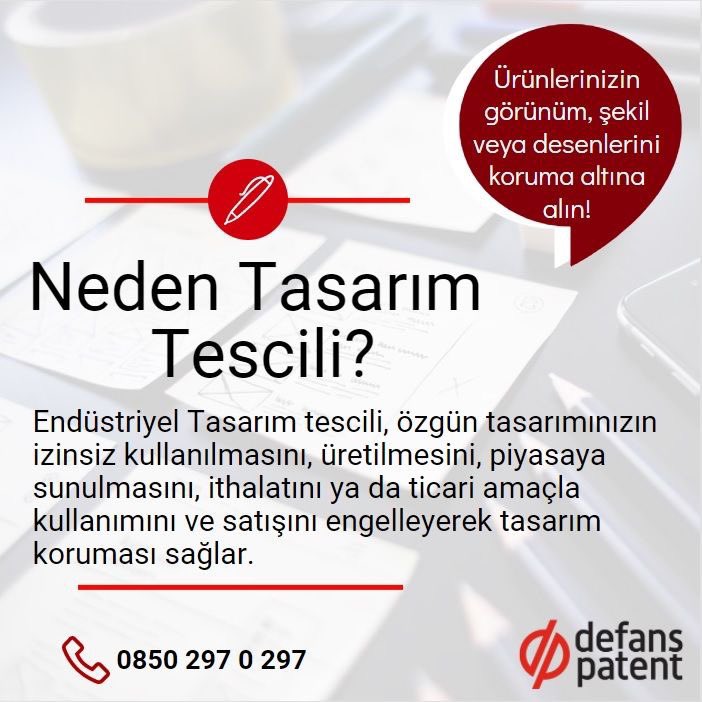 defanspatent's tweet photo. Tasarım Tescili Nedir?
                                                             
Endüstriyel tasarım, işletmelerin sektörde öne çıkmak amacıyla ürünün tamamı ya da bir kısmını yenilikçi, pratik ve üretime uygun biçimde tasarlamasına ya da tasarımları geliştirmesine denir. https://t.co/25ePdpN7vw
