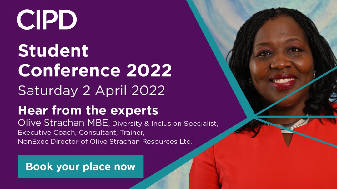 CIPD's tweet image. Student Members! Block out your afternoon on 2 April to connect with other #CIPDstudents &amp;amp; learn from experienced professionals. Incl #DandI specialist @OliveStrachan who&apos;ll be talking through her journey. Book your FREE place today! #CIPDStudentConf bit.ly/3IChb4r