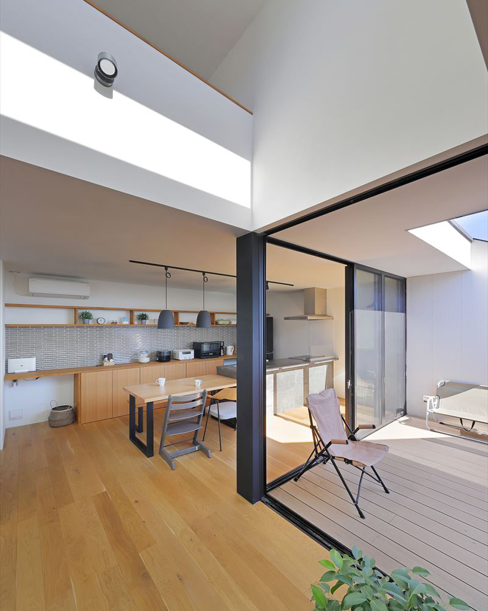 建築工房dada 周囲を建物に囲まれた旗竿地に建つ Pinch 日当たりを求めて2階にリビングと広々としたテラスをご提案しました 一部吹き抜けでロフトを作り 高い位置に開けた窓からはいつでも日差しが注ぎます Pinch 作品集 T Co Tm2nuoqaga