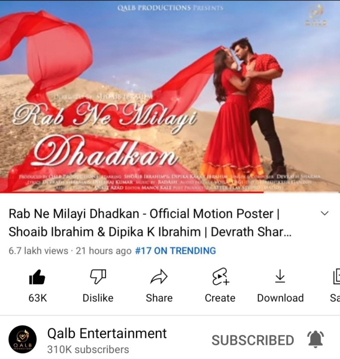 Mubashshera02's tweet photo. Wow🎉700KView crossed on Poster❤️
Congratulation @Shoaib_Ibrahim1 @ms_dipika ❤️
Looks Mesmerizing🤩Thrilled for 22Feb for full song on @QalbProductions YT Chanel👉https://t.co/isPaRVh8S5 
It was Trending 17 &amp; Still trending on 30🎉
#DipikaKakar #ShoaibIbrahim #rabnemilayidhadkan https://t.co/RIXTGaRb5v