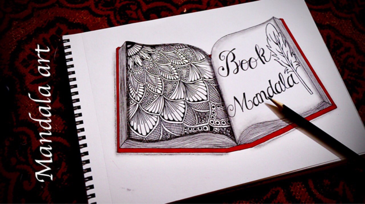 How to draw Mandala art with books, Zentangle art