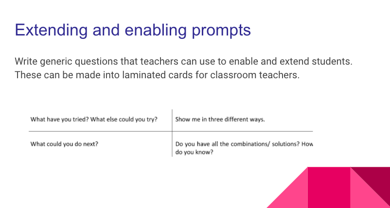 BeckKeough1's tweet photo. @iMerinet I use enabling and extending prompts. These were developed during a whole school professional learning day I co-lead with peers. https://t.co/xgS1SZH0LW