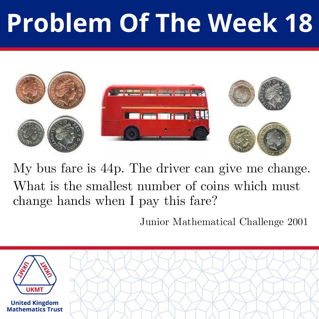 Problem Of The Week 18. 🚌

Solution posted on Thursday. 

*Please don't post the solution so that others can still work on the problem - instead, post a 'thumbs up' emoji if you think you know the answer. 👍