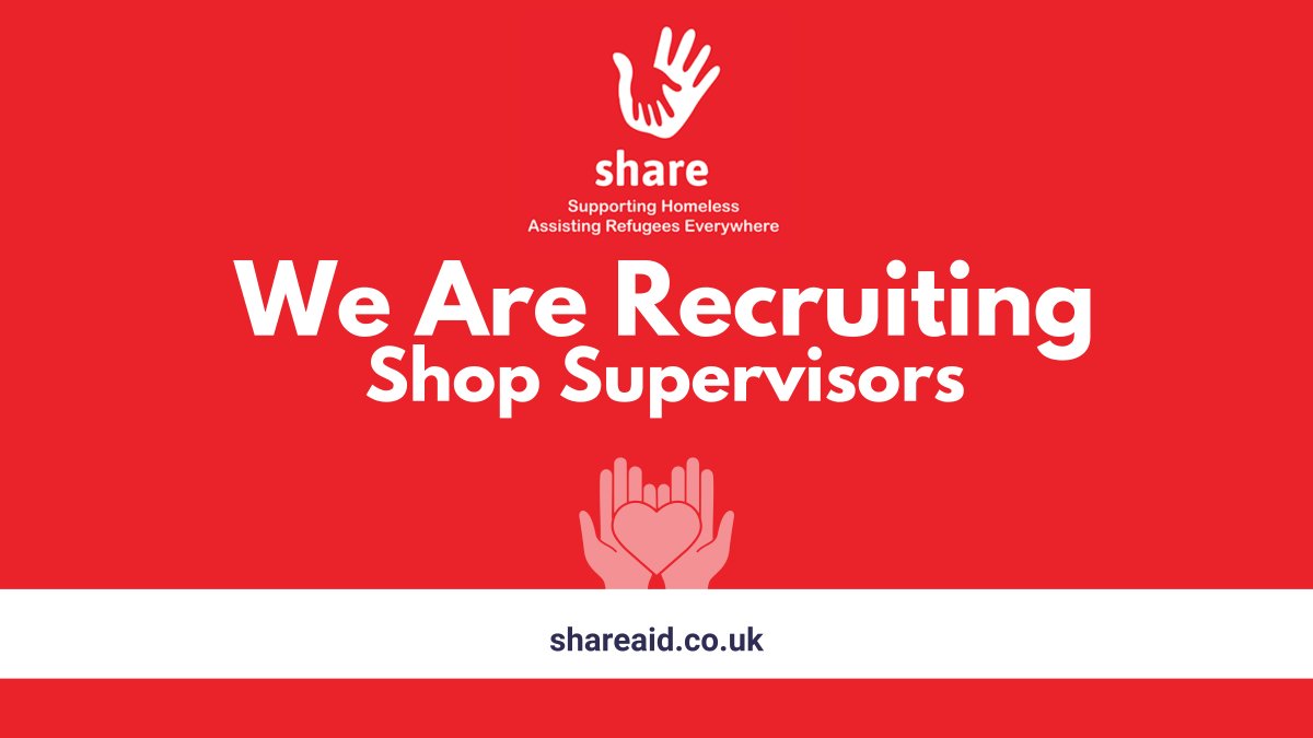 📢 We Are Recruiting - Shop Supervisors (Part Time & Full Time) 📢

Are you looking for a role within a small #charity whereby you can be passionate about making a real difference to the local #community? 
marie@shareaid.co.uk
#jobsearch #charityjobs #chesterjobs #chestertweets