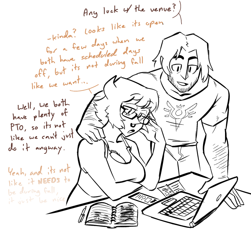 ive been wanting to show occasional progress pics of them planning the wedding